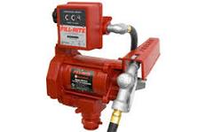 A red pump with a meter attached to it.