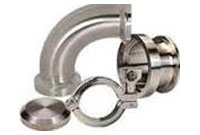 A stainless steel pipe with two different types of fittings.